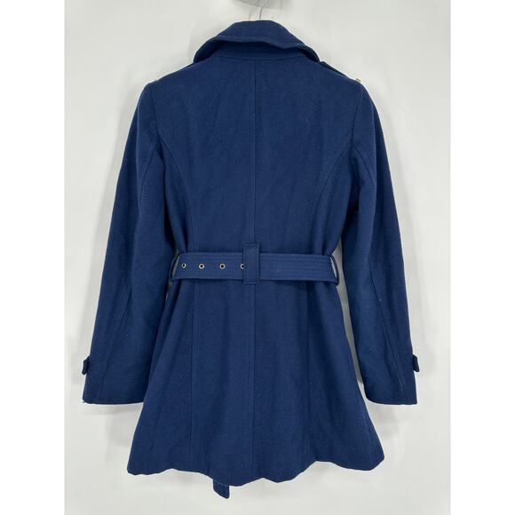 Michael Kors Wool Blend Belted Peacoat Classic Preppy Collared Jacket Navy Blue - Picture 10 of 15